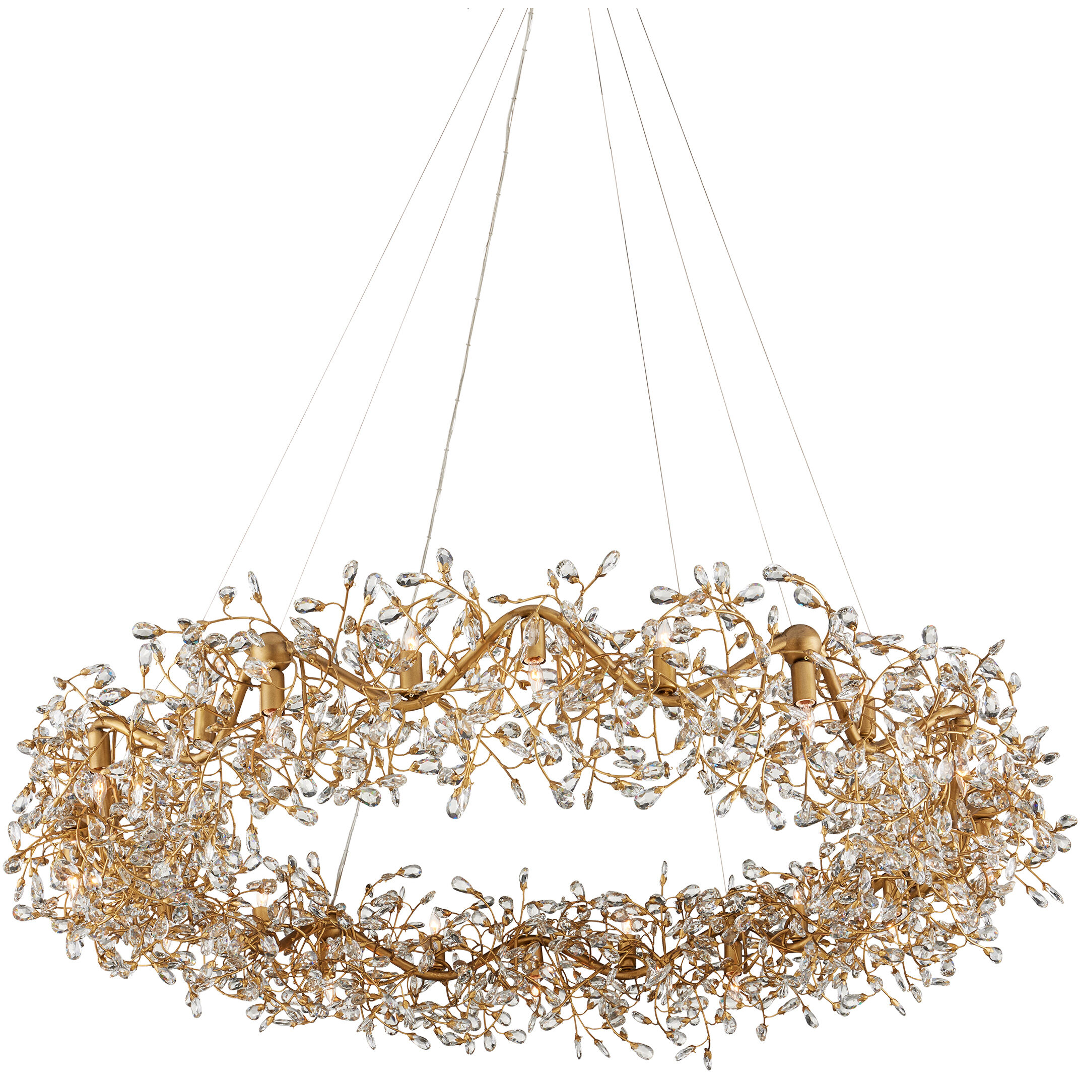 Crystal Bud 24 Light 57.5 inch Clear/Brass Ring Chandelier Ceiling Light