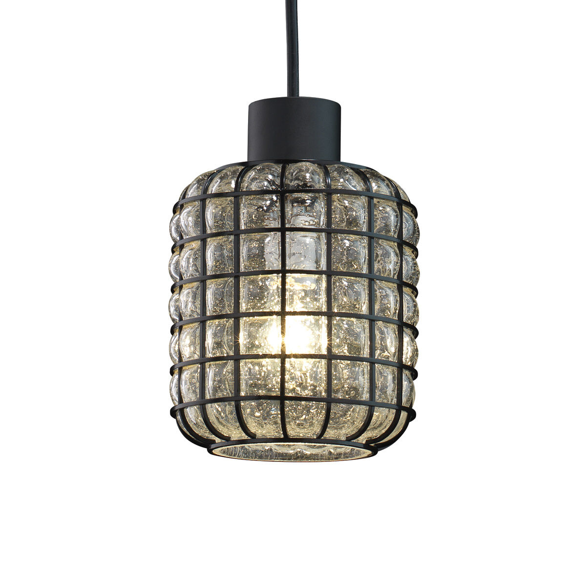 Wire Glass LED 6 inch Brushed Nickel Pendant Ceiling Light in 700 Lm LED, Grid with Clear Bubbles