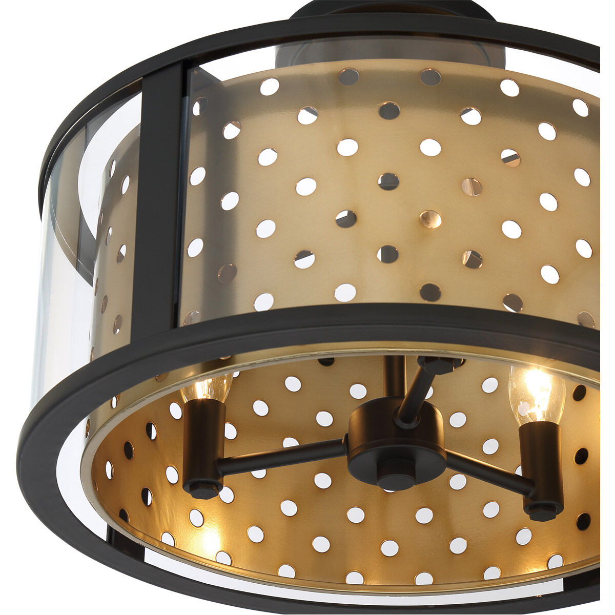 Grado 3 Light 15 inch Black/Gold Semi-Flush Mount Ceiling Light