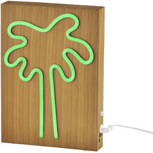 Wood Framed 9 inch 0.5 watt Natural Wood Grain on Plastic - Water Transfer Table/Wall Lamp Portable Light, Neon Palm Tree, Simplee Adesso