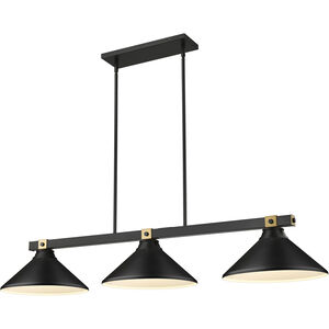 Bronte 3 Light 52.75 inch Matte Black and Rubbed Brass Billiard Light Ceiling Light