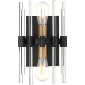 Santiago 2 Light 8 inch Black with Warm Brass Accents Wall Sconce Wall Light