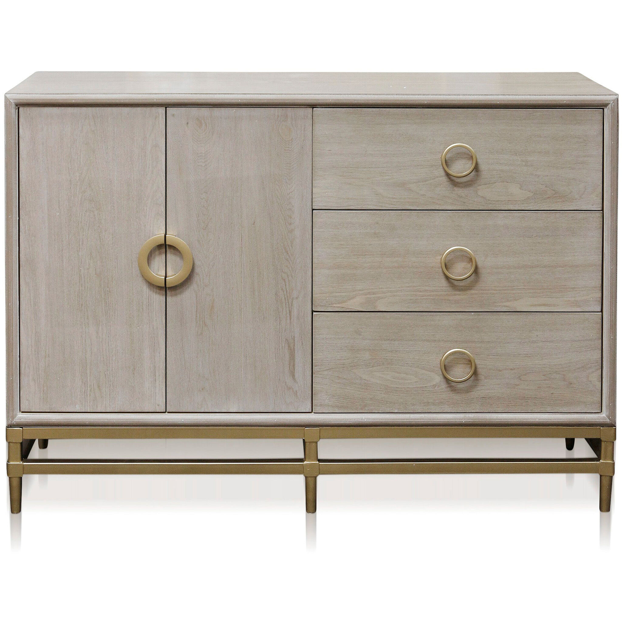 Augusta Weathered Oak and Natural Wood and Gold and Light Cream Cabinet