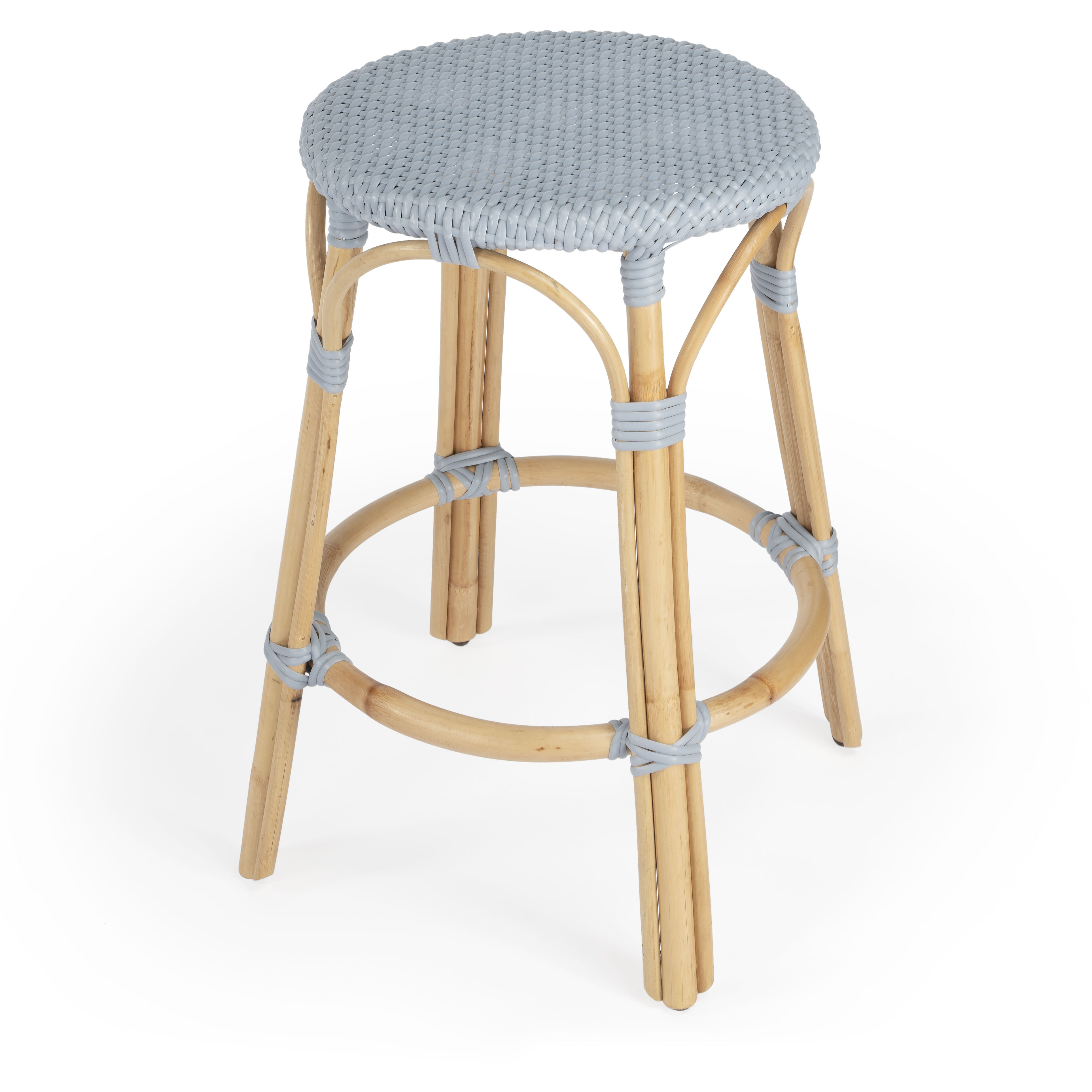 Tobias Rattan Round 24" Counter Stool in Baby Blue