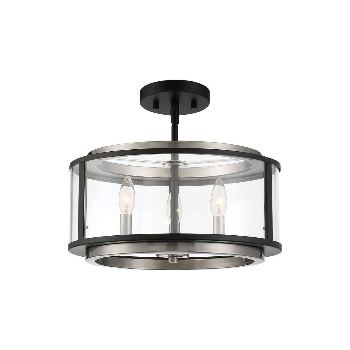 Tambouro 3 Light 16 inch Matte Black With Satin Nickel Pendant Ceiling Light