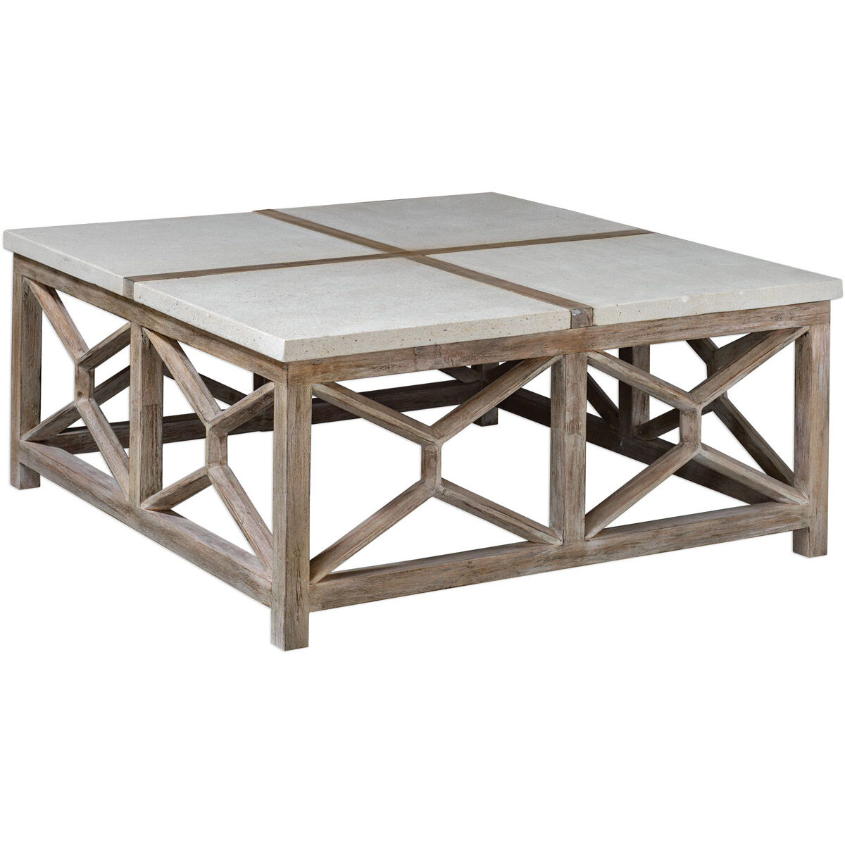 Catali 40 X 18 inch Natural Ivory Limestone and Oatmeal Washed Wood Coffee Table