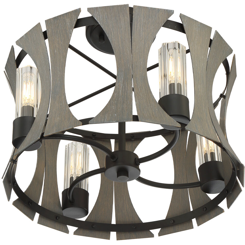 Pennino LED 17 inch Matte Black with Grey Wood Flush Mount Ceiling Light