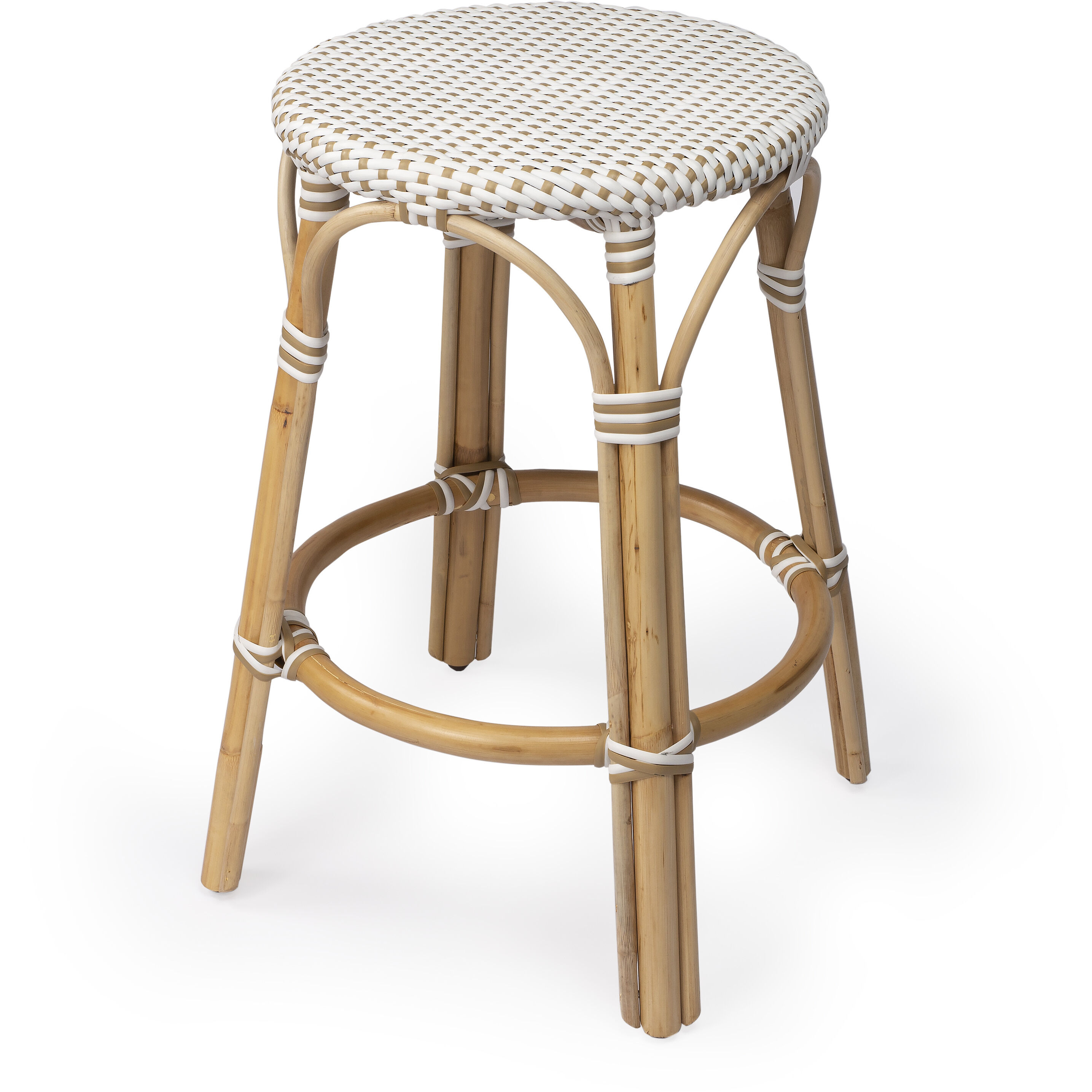 Tobias Beige & White Rattan Bar Stool