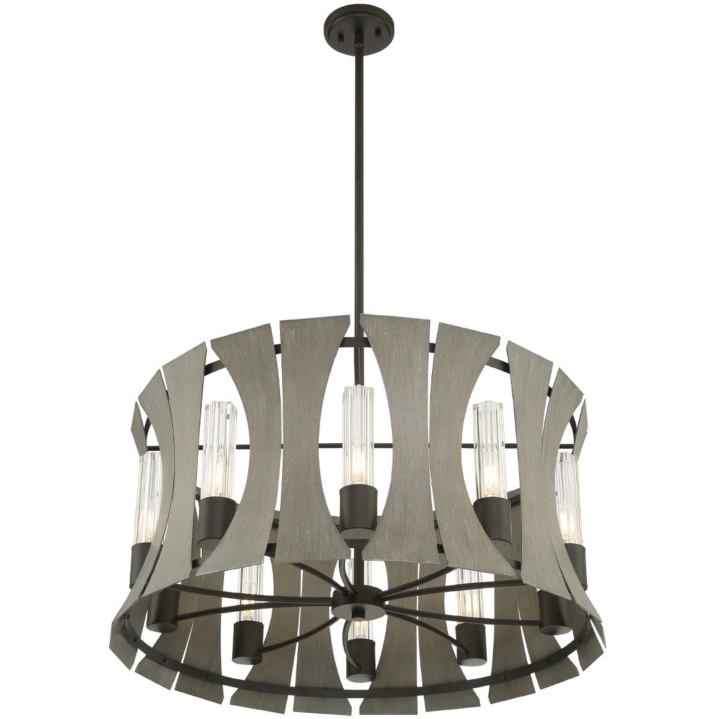Pennino LED 28.5 inch Matte Black with Grey Wood Chandelier Ceiling Light