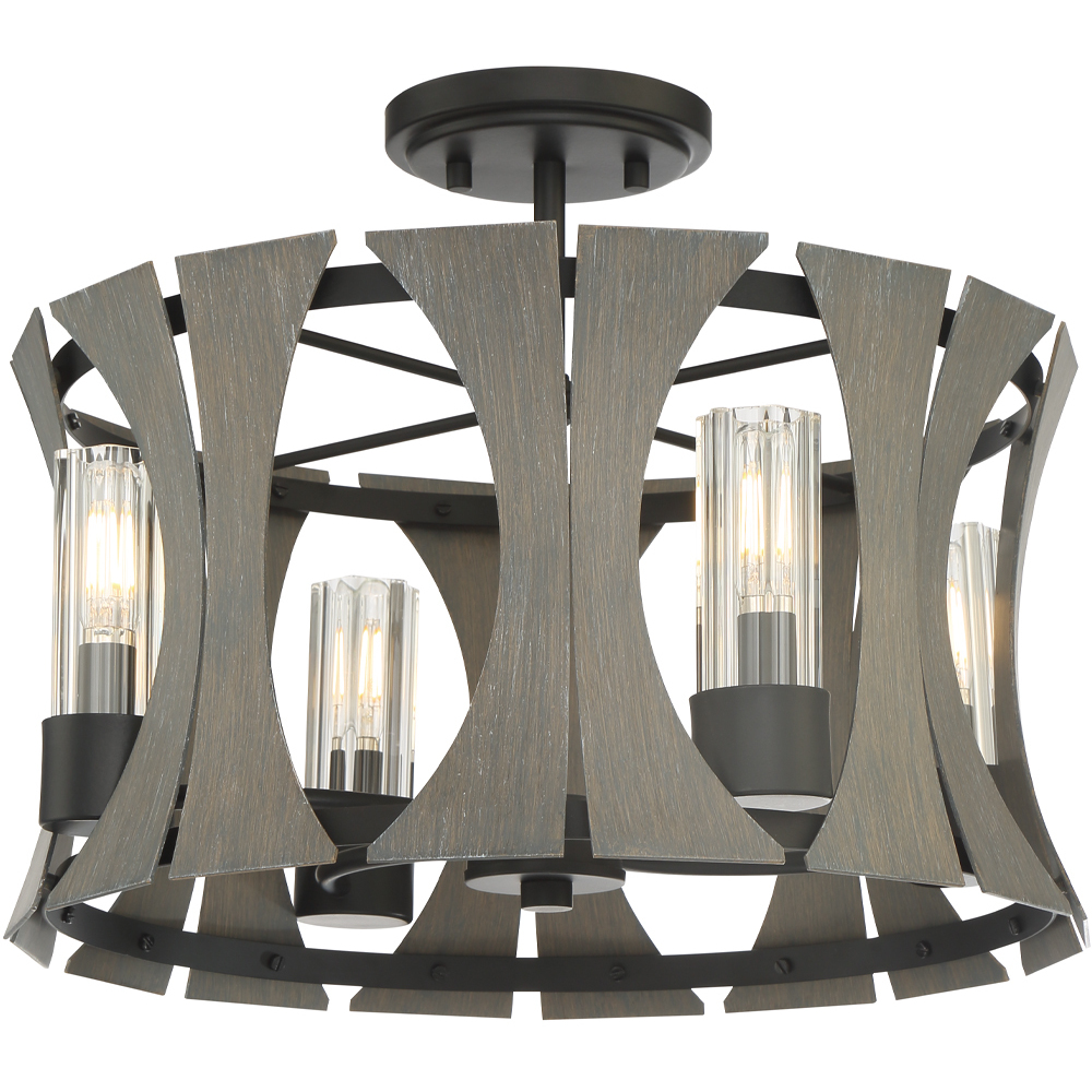 Pennino LED 17 inch Matte Black with Grey Wood Flush Mount Ceiling Light